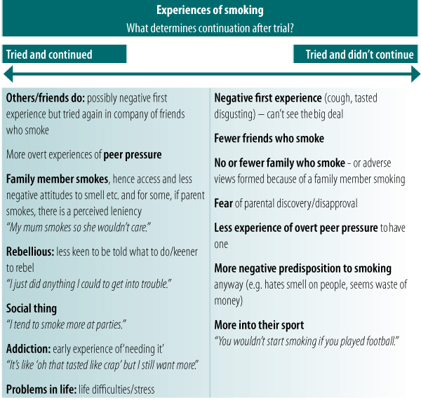 Factors influencing continuation of smoking after experimentation